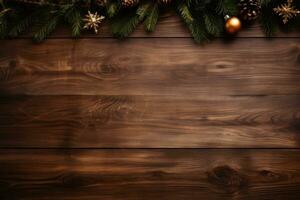 Navidad decorado de madera antecedentes con Copiar espacio, bandera, póster. generativo ai foto