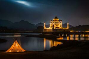 the taj mahal at night. AI-Generated photo