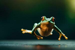 a frog jumping in the air. AI-Generated photo