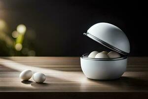 eggs in a box on a table. AI-Generated photo