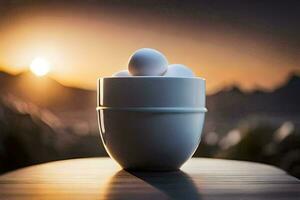 eggs in a cup at sunset. AI-Generated photo