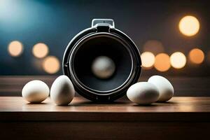 eggs in a pot on a table. AI-Generated photo