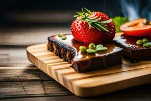 two slices of cake with strawberries and tomatoes. AI-Generated photo