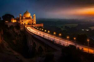 el puesta de sol terminado el mezquita en lahore. generado por ai foto