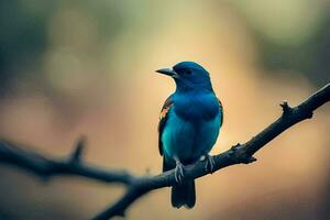 un azul pájaro sentado en un rama. generado por ai foto