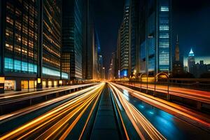 a long exposure photograph of a city street at night. AI-Generated photo