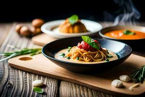 spaghetti with tomato sauce and meatballs in a bowl. AI-Generated photo