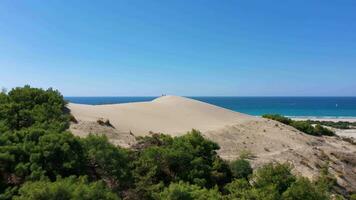 patara zand duinen Aan zonnig dag. antenne visie. kalkoen. dar vliegt vooruit en omhoog video