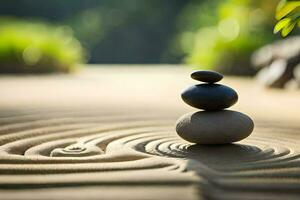 un zen jardín con piedras y un árbol. generado por ai foto