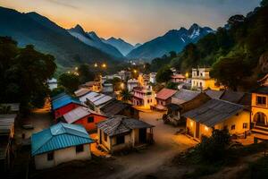 a village in the mountains at dusk. AI-Generated photo