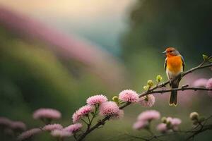 photo wallpaper the bird, flowers, nature, spring, the bird, spring, the bird,. AI-Generated