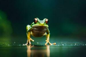 photo wallpaper frog, the rain, the green, the frog, the rain, the frog,. AI-Generated