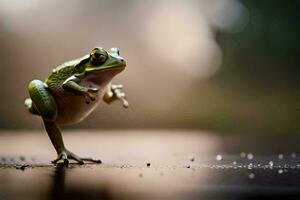 a frog is standing on its hind legs. AI-Generated photo