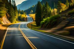 a long, winding road in the mountains. AI-Generated photo