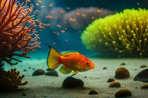 an orange fish swimming in an aquarium. AI-Generated photo