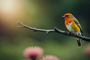 a small bird is sitting on a branch. AI-Generated photo
