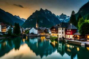 el hermosa pueblo de hallstatt, Austria. generado por ai foto