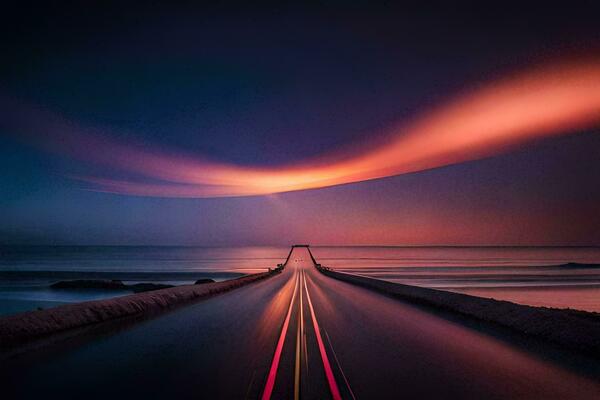 a long exposure photo of a road with a long exposure. AI-Generated