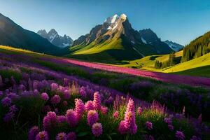 hermosa flores en el montañas. generado por ai foto