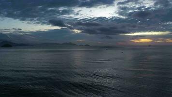 Hills and Ocean near Rio de Janeiro at Morning Twilight. Aerial View. Brazil. Drone Flies Sideways video
