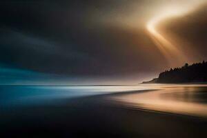 a long exposure photograph of a beach and ocean. AI-Generated photo
