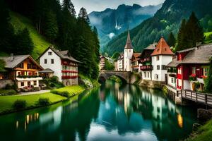 beautiful village in the alps, switzerland. AI-Generated photo