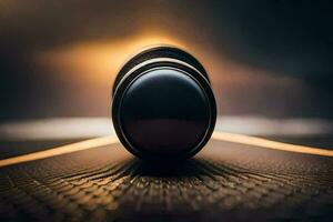 a close up of a black object on a table. AI-Generated photo