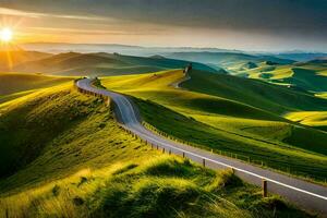 the road to the sunset, road, landscape, hd wallpaper. AI-Generated photo