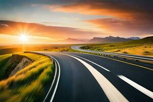 un largo la carretera con el Dom ajuste detrás él. generado por ai foto