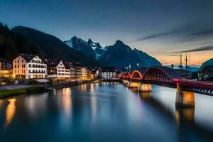 the bridge over the river in the town of hallstatt, austria. AI-Generated photo