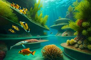 underwater scene with fish and coral reefs. AI-Generated photo