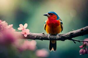 photo wallpaper the sky, bird, flowers, spring, the bird, spring, the bird,. AI-Generated