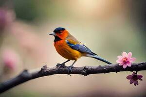 photo wallpaper bird, the flower, the tree, the bird, the bird, the bird,. AI-Generated