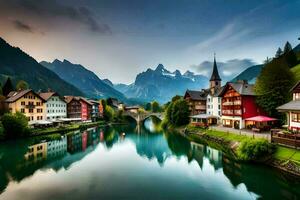 el hermosa pueblo de Suiza. generado por ai foto