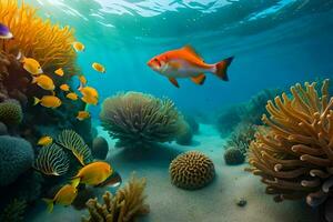 a coral reef with fish swimming in the water. AI-Generated photo