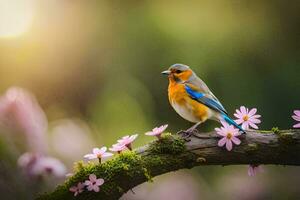 photo wallpaper the sun, flowers, bird, spring, the bird, spring, the bird,. AI-Generated