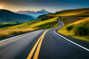 un devanado la carretera en el montañas con el Dom ajuste. generado por ai foto