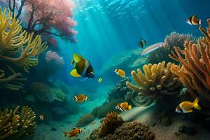 an underwater scene with fish and coral reefs. AI-Generated photo