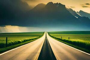 un largo la carretera con montañas en el antecedentes. generado por ai foto