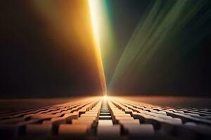 a computer keyboard with a light shining through it. AI-Generated photo