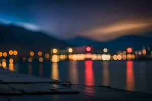 a bokeh photo of the lake at night. AI-Generated