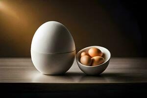 two eggs in an egg cup. AI-Generated photo