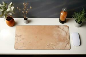 desk mat on work table mockup, side view. Generative AI photo