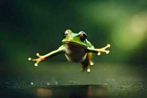 a frog jumping in the air. AI-Generated photo