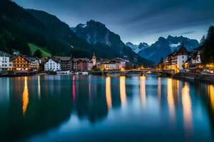 the town of altenburg in the swiss alps at dusk. AI-Generated photo