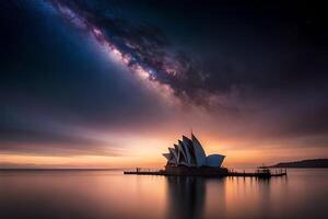 el Sydney ópera casa a puesta de sol. generado por ai foto