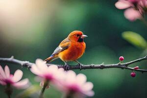 photo wallpaper the bird, flowers, spring, the sun, the flowers, the bird, the. AI-Generated