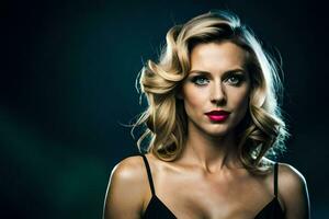 a beautiful blonde woman with red lipstick. AI-Generated photo