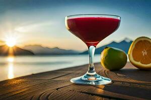 a cocktail with a sunset view. AI-Generated photo