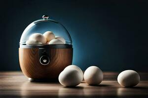 an egg cooker with eggs in it. AI-Generated photo